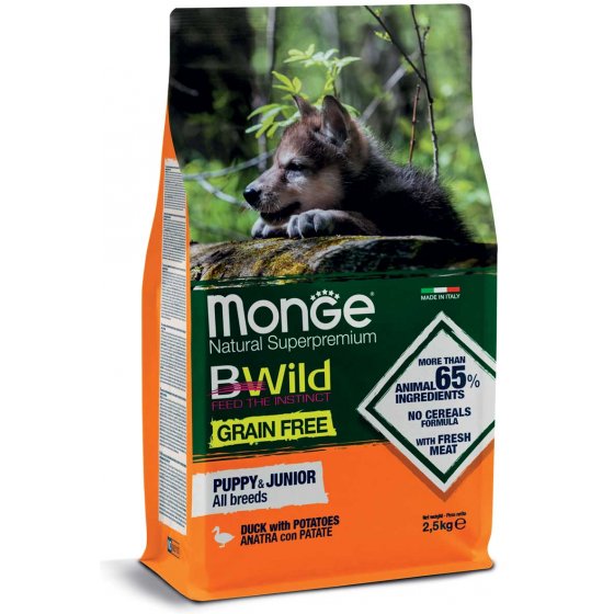 Monge BWild Grain Free Puppy & Junior - Pato & Batatas