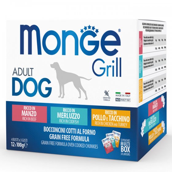 Monge Grill  Cão Adulto Multibox  - Vaca, Bacalhau, Frango & Peru